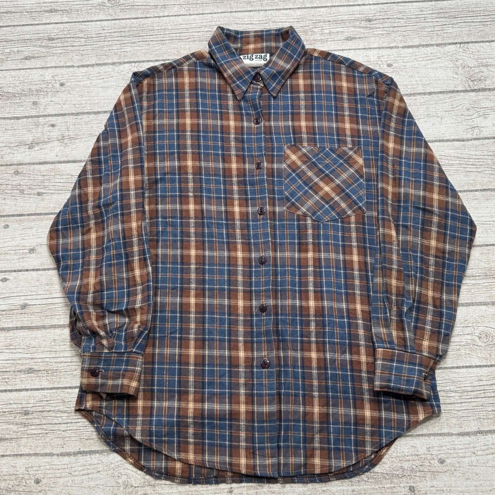 Vintage 90s Zig Zag Shirt Mens Large Multicolor Plaid Long Sleeve Flannel Canada